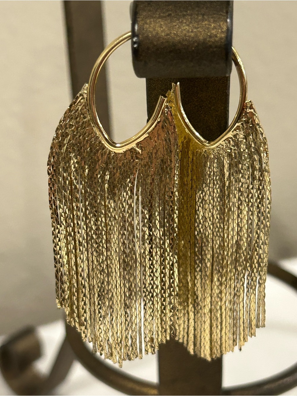 Gold Fringe Hoop Earrings with Cascading Chain Detail